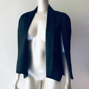 Haoduoyi Black Satin Formal Dress Jacket with Cape Sleeves - S